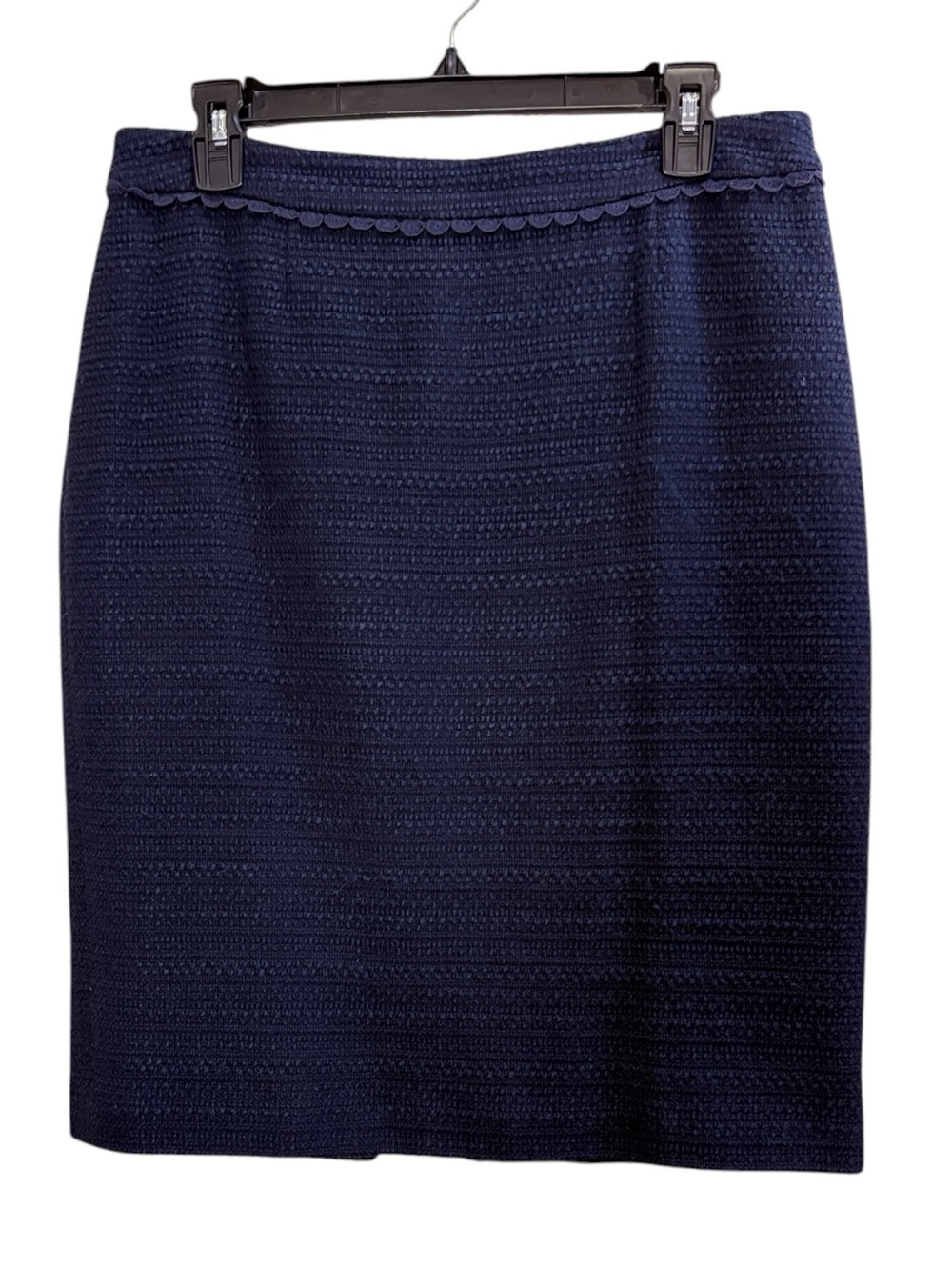 Boden Women’s Navy Boucle Textured Cotton Pencil Skirt with Scallop Trim Sz 10